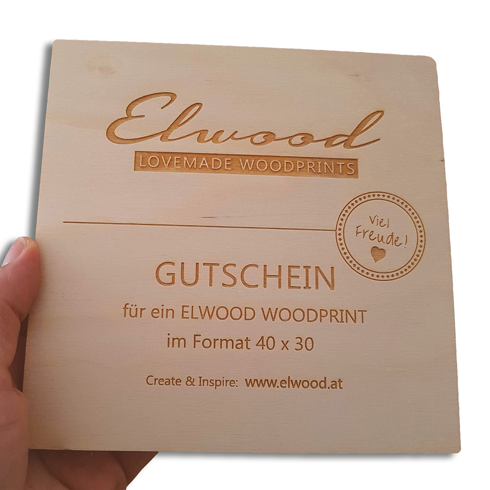Elwood Woodprints Unser Gutschein dein Foto auf Holz